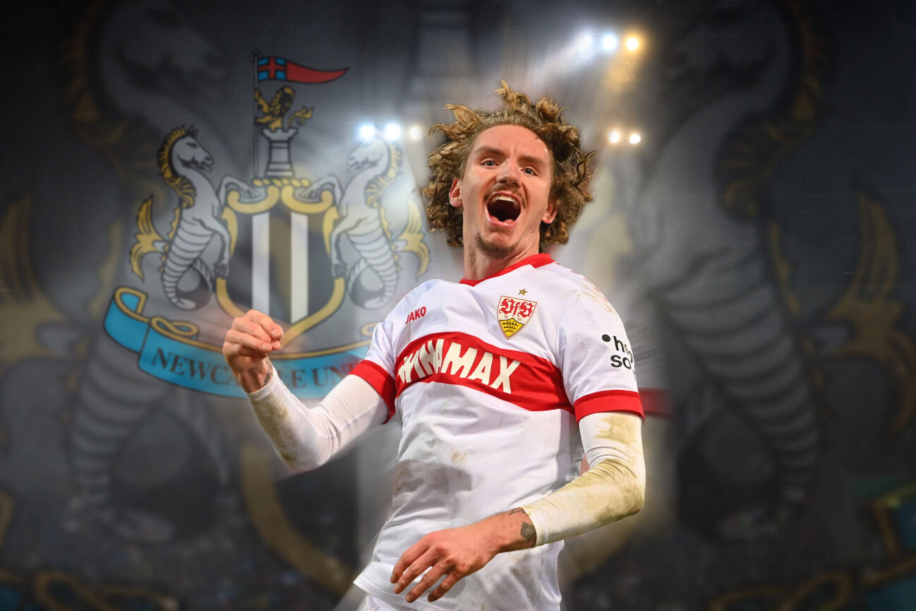 achtung-fotomontage-fuer-90-millionennick-1065672499 ACHTUNG FOTOMONTAGE; Fuer 90 Millionen;Nick WOLTEMADE (VFB Stuttgart) wechselt in die Premier League zu Newcastle United. *** ATTENTION PHOTOMONTAGE For 90 million Nick WOLTEMADE VFB Stuttgart moves to the Premier League to Newcastle United